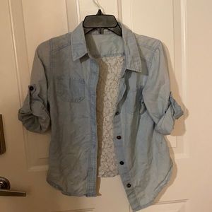 A button up. See through back.